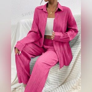 Shein pink crinkle suit